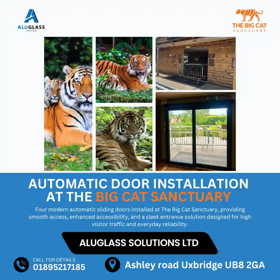 Aluglass Solutions automatic door installation at a commercial building in Greater London providing hands-free access control