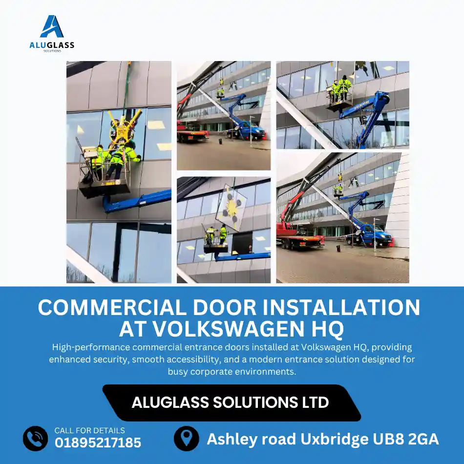 Automatic door installation completed by Aluglass Solutions at a commercial premises in London - sliding system with safety sensors