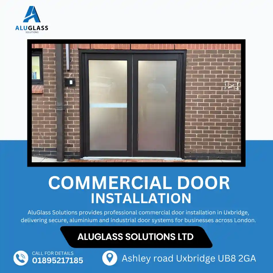 Heavy-duty commercial door installation using precision-engineered aluminium profiles completed by Aluglass Solutions in London