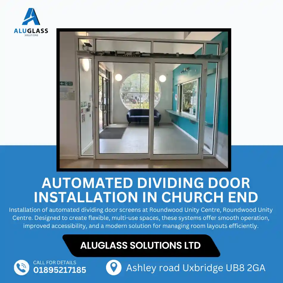 Internal aluminium dividing door system installed by Aluglass Solutions in a commercial office to create adaptable flexible spaces