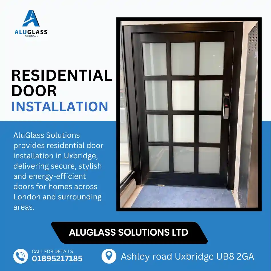 Door installation project completed by Aluglass Solutions showing precision craftsmanship and quality aluminium finish